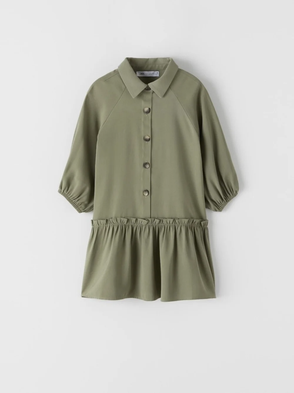Zara |‎ Olive Green Collared Button Dropwaist Dress